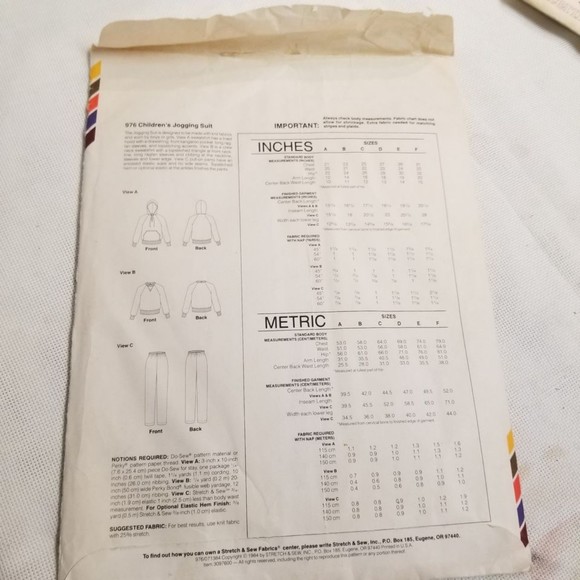1984 Stretch & Sew Childrens Jogging Suit pattern Sz A-F Pat044 - Picture 5 of 5